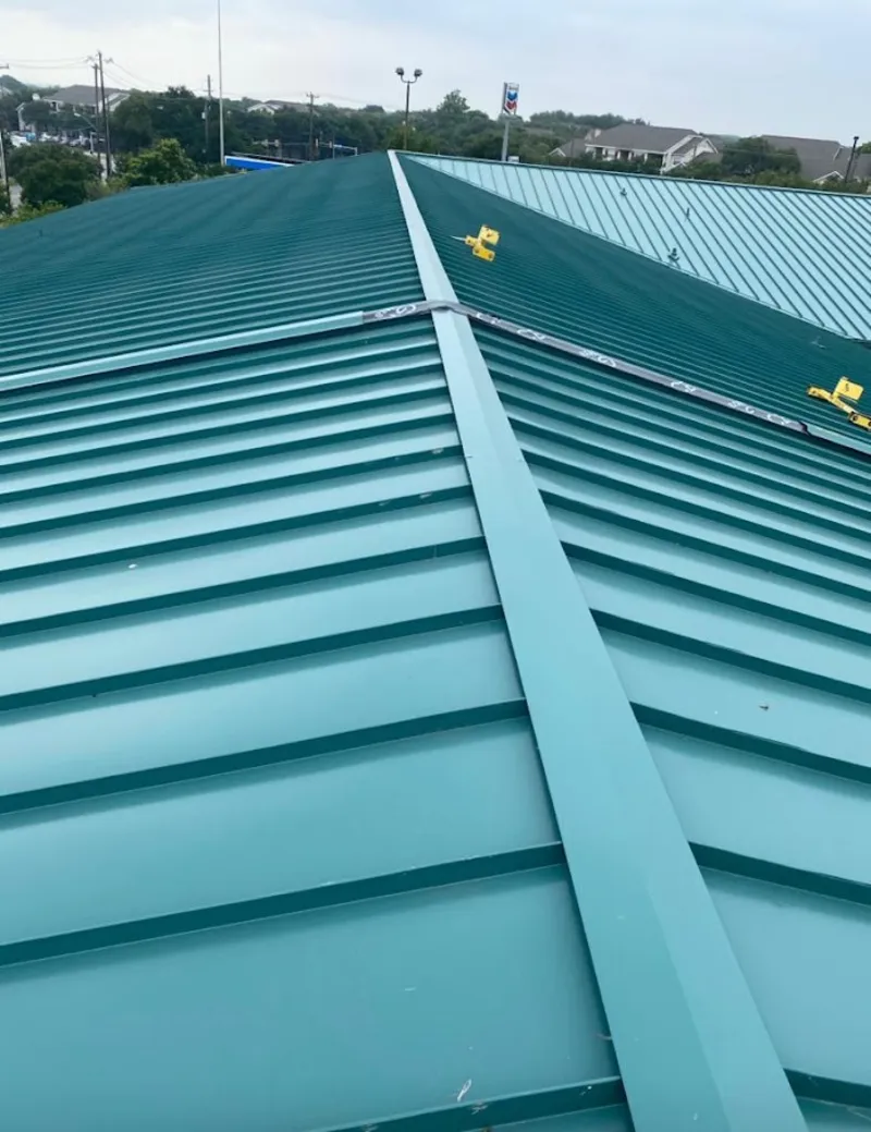 Green commercial metal roof ridge and valley for Metal Roof Repair in Weatherford